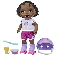 Baby Alive Poupée en patins à roulettes, cheveux noirs