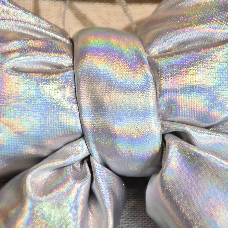 Temps de vacances 1 compte 5.5" ornement de nœud métallique gonflé de Noël, argent Mesure 5.5" de hauteur