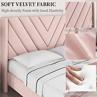 Fullfurnique Upholstered Platform Bed Frame with Wooden Slat Support, Queen, Pink