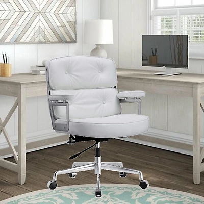 Lobby Executive PU Office Chair ,Mid-Back Executive Swivel Mesh Office Desk Chair, Upholstery, Lumbar Support, Modern Style