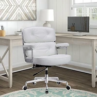 Lobby Executive PU Office Chair ,Mid-Back Executive Swivel Mesh Office Desk Chair, Upholstery, Lumbar Support, Modern Style