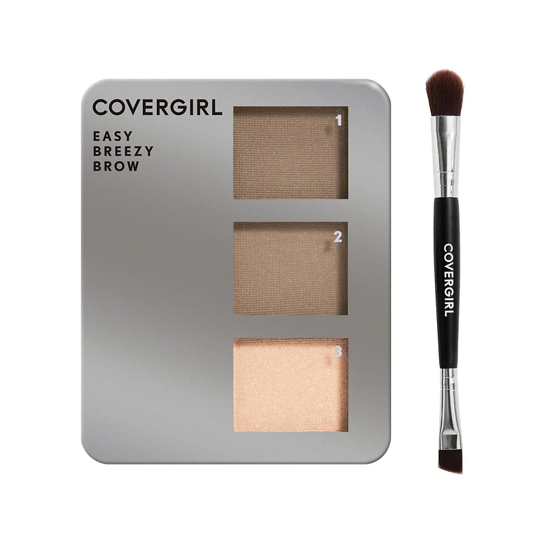 COVERGIRL Kit de poudre à sourcils Easy Breezy Brow, définisseur de sourcils à trois nuances, brosse à double extrémité, sans effort, 100% Sans Cruauté