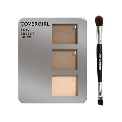 COVERGIRL Kit de poudre à sourcils Easy Breezy Brow, définisseur de sourcils à trois nuances, brosse à double extrémité, sans effort, 100% Sans Cruauté