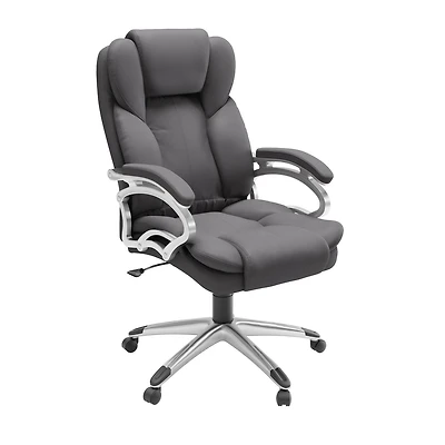 Fauteuil de bureau inclinable et réglable en hauteur, en similicuir et tissu PU, CorLiving Leon, gris