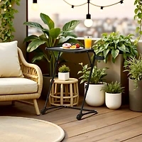 Homy Casa Folding Accent Table with Adjustable Height, Black Matte Frame