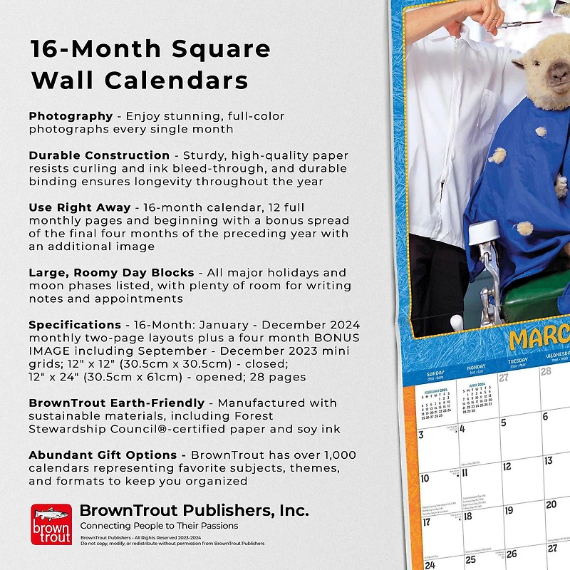 BrownTrout Avanti Funny Farm 2024 12x24 Inch Square Wall Calendar, 9781975466541