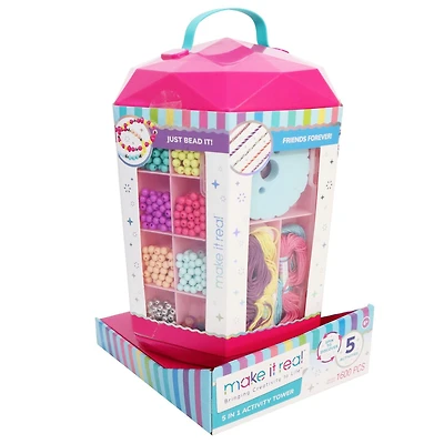 Make It Real 5 in 1 Activity Tower Jewelry Making Kit for Kids, Make it Real Activity Case
