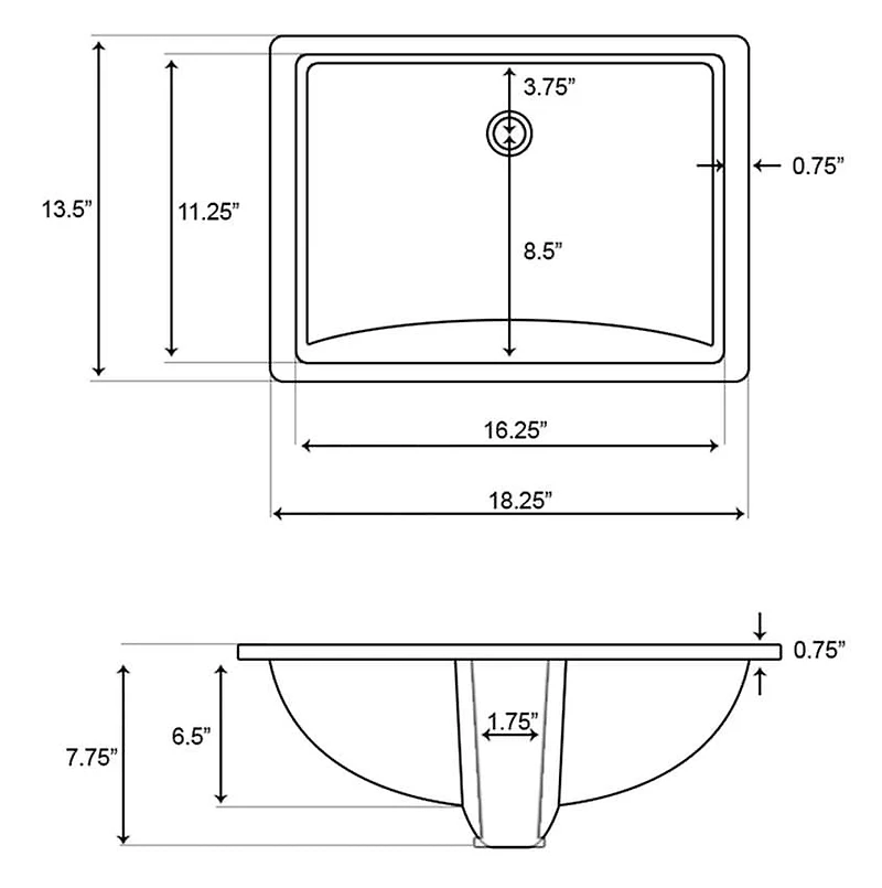 American Imaginations 18.25-in. W CUPC Rectangle Bathroom Undermount Sink Set In White - Chrome Hardware AI-26801