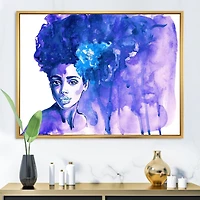 Designart Glorious Blue Portrait of African American Woman FLOAT FRAME WALL ART