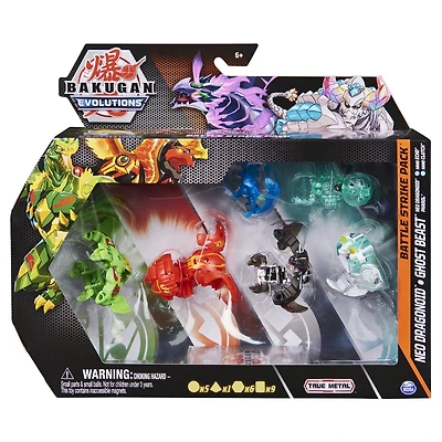 Bakugan Evolutions, Battle Strike Pack Neo Dragonoid et Ghost Beast, 6 figurines articulées Bakugan, 9 cartes à collectionner et 8 BakuCores, jouets pour garçons à partir de 6 ans