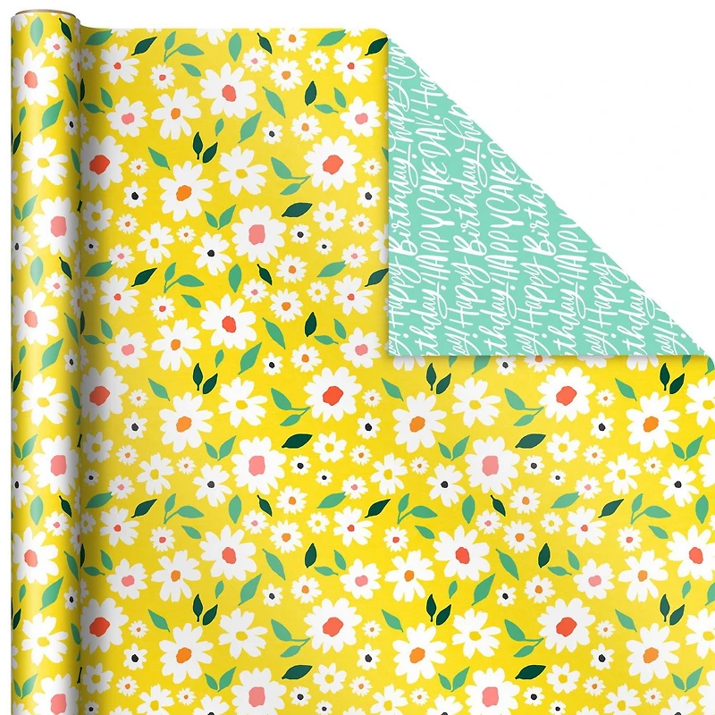 Papier d'emballage réversible, Hallmark (3 rouleaux – 75 pieds carrés au total), motifs floraux et abstraits, motif de citrons.