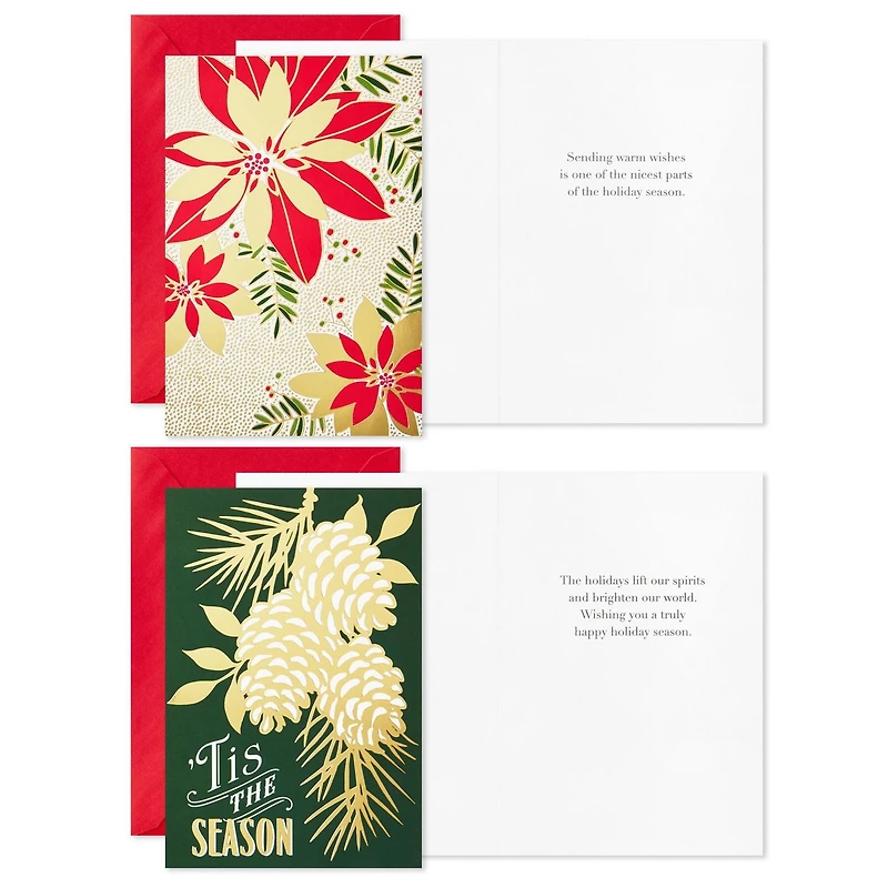 Assortiment de cartes Hallmark de Noël dans une boîte, motifs métallisés classiques (6 motifs, 36 cartes et enveloppes)