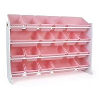 Humble Crew Carly Extra Large Toy Storage Organizer with 20 Plastic Storage Bins, White/Pink