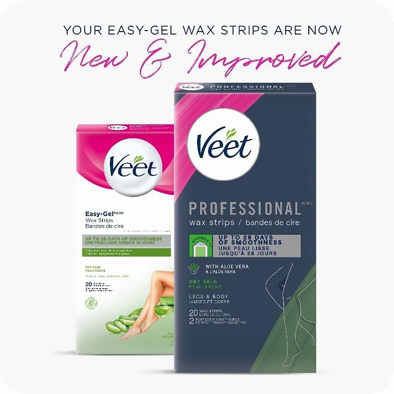 Veet® Easy-Gel™ Wax Strips for Legs and Body, Dry Skin, 40 Count + 4 Wipes