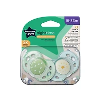 Tommee Tippee Night Time Glow in the Dark Pacifiers, Symmetrical Design, BPA-Free Silicone Nipple, Includes Sterilizer Box, 18-36m, 2 Count, 18-36m