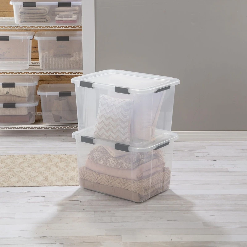 Sterilite Boîte de Rangement avec Couvercle à Charnière 75L Gris Plat