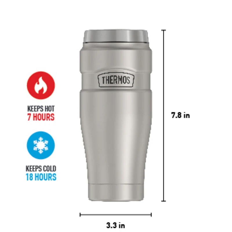 Thermos Stainless King Vacuum Insulated  Travel Tumbler, 470 ml, Matte Steel, 16OZ, Tumbler