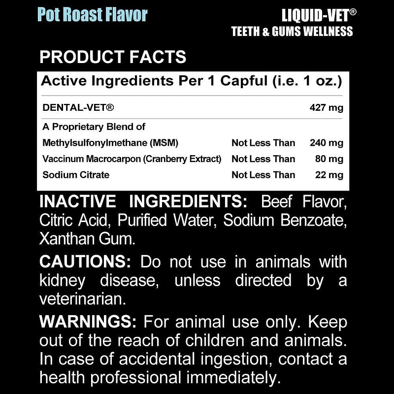 Liquid-Vet® Supplément pour la santé des dents et gencives des chiens, saveur rôti de bœuf, 16 oz liq 16 fois liquides / 474 ml