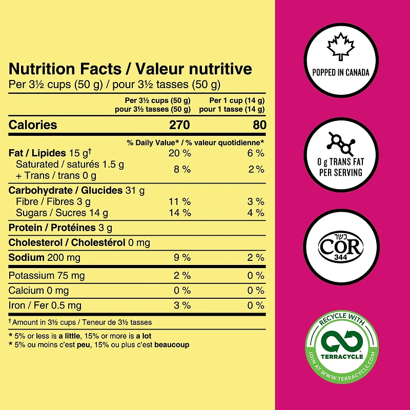 Angie’s BOOMCHICKAPOP® sans gluten sucré et salé végétalien maïs éclaté prêt à manger Une collation sans cholestérol, à grains entiers, sans OGM, kasher, sans gluten