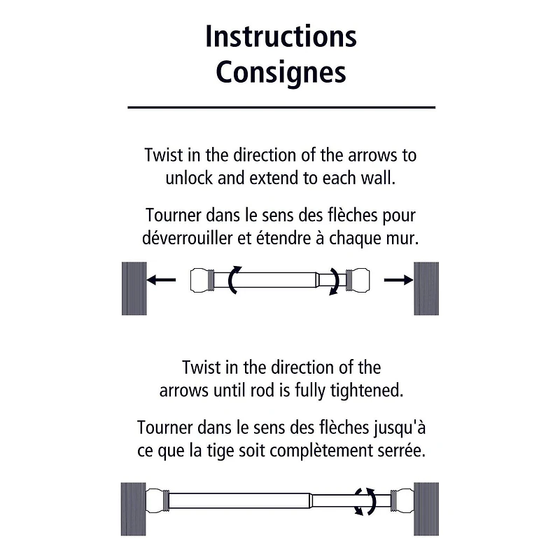 Tringle de douche à tension réglable Mainstays avec embouts décoratifs 109-183 ou 135-218 cm