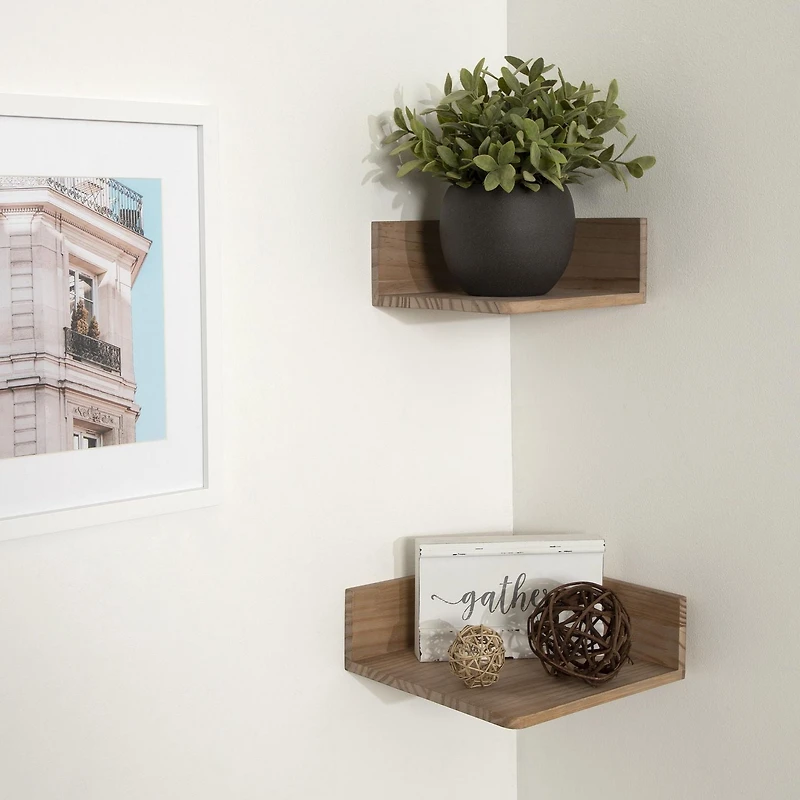 hometrends Levie Wood Corner Shelf Set, Set of 2