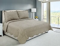 Marina Decoration Couvre-lit brodé ultra doux et uni, parure de lit d'été avec taie d'oreiller matelassée, motif cachemire floral taupe