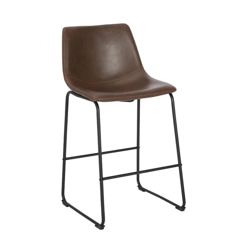 TABOURET LANDON avec cuir PU et structure en acier thermolaqué noir mat ENSEMBLE DE 4