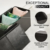 Homy Casa Set of 4 Shoe Storage Ottoman Bench, Foldable Organizer Seat for Entryway, Black Faux Leather