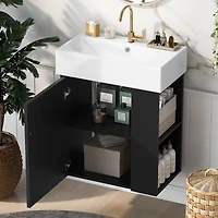 Noble House Meuble-Lavabo Flottant Moderne de 21,6 Pouces avec Bassin en Céramique pour Petites Salles de Bains, Rangement Côté Droit, Noir