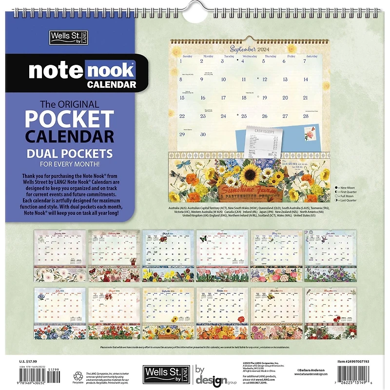 WSBL Botanical Gardens 2024 12x12 Inch Note Nook Wall Calendar, 9781469430232