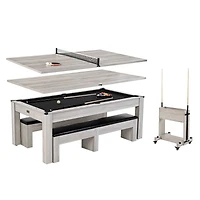 Table 3-en-1 Barrington Monteray : billard, tennis de table et salle à manger avec accessoires + chariot de rangement