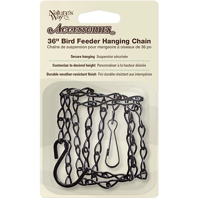 Nature's Way 36 inch Decorative Metal Hanging Chain with Hook for Bird Feeders, Planters, & Decorations, Outdoor Indoor Use, Holds 15 Pounds, Black