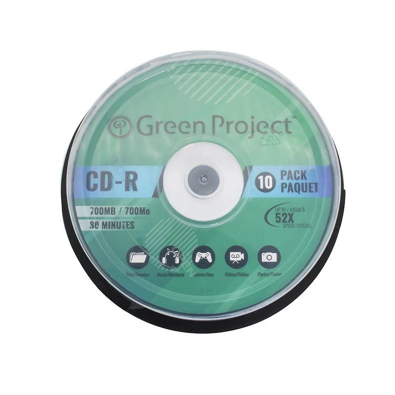 Green Project Enregistrable CD-R 52X 10-paquet boîte de gâteau CD-R 10-paquet