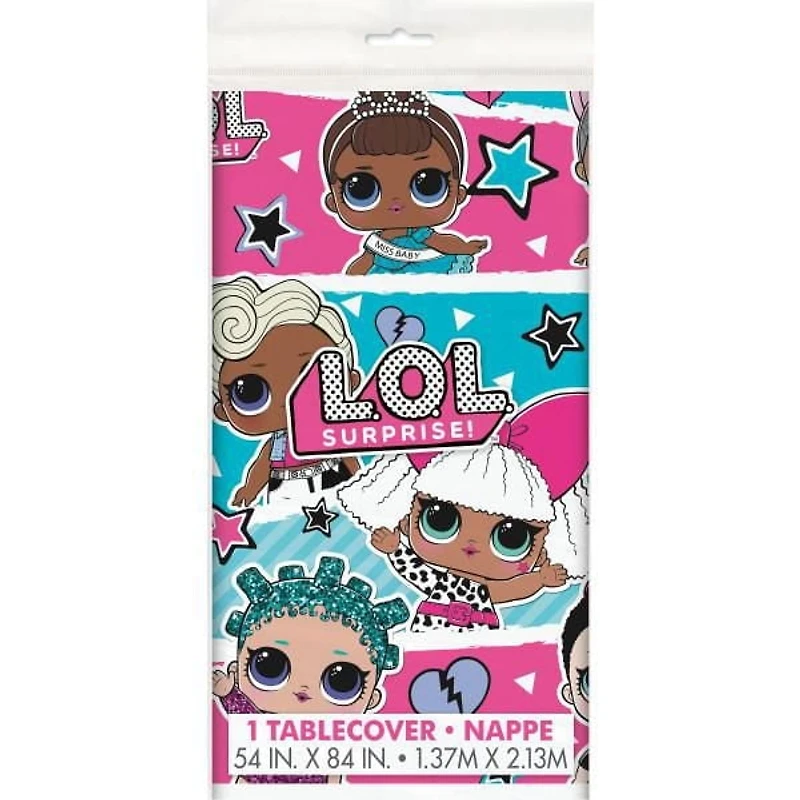 LOL Surprise Rectangular Plastic Table Cover, 54" x 84", 1 Tablecover measures 54" x 84"