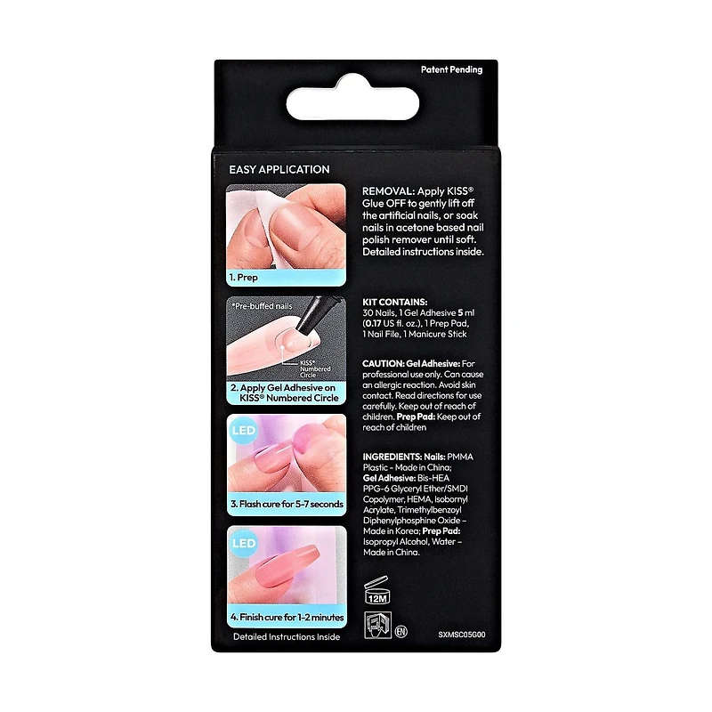 KISS Salon X-Tend Gel doux LED, Detox, Moyen Ballerine, 30u.