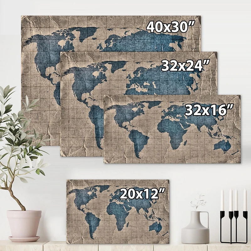 Designart Ancienne carte du monde I Art mural sur toile
