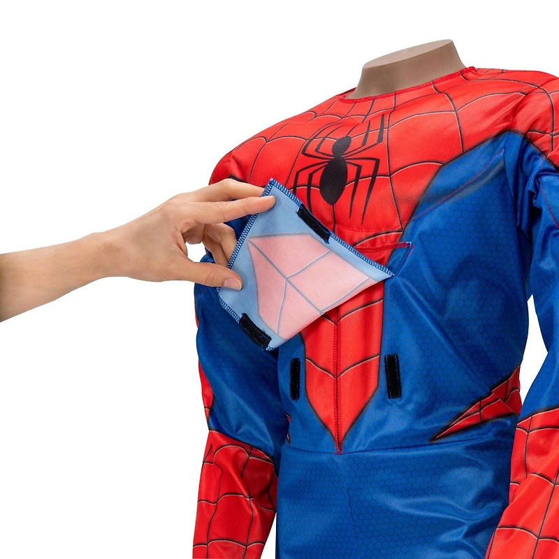 MARVEL Adaptive Spider-Man Youth Costume - Printed Jumpsuit with Tube Access, Roomier Legs, and Fabric Half Mask