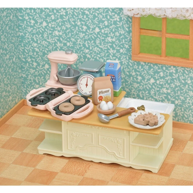 Calico Critters Kitchen Island, Dollhouse Furniture and Accessories with "Working" Features