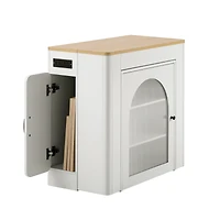 Noble House Table à manger extensible Horizon,3 feuilles amovibles avec îlot roulant Mobile et prise de courant, blanc crémeux + naturel