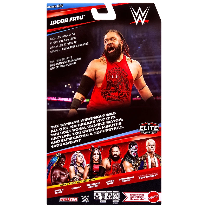 WWE Elite Jacob Fatu Action Figure, Series #125, 6-inch Collectible with Articulation & Accessories