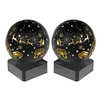 Support Rond En Verre À Led (Père Noël Sur Un Traîneau) (Noir) - Lot De 2