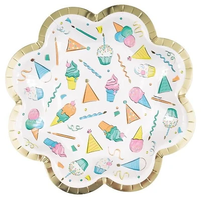 Assiettes en papier 8,25" à bords en forme de bonbons d'anniversaire arc-en-ciel Plaques estampées