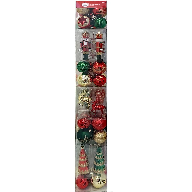 Ensemble d'articles de décoration d'arbre de Noël, rouge, vert, et or , 70 pièces