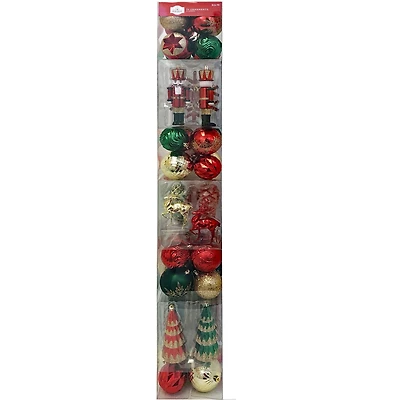 Holiday Time Christmas Ornament Set, Red, Green and Gold, 70 Count