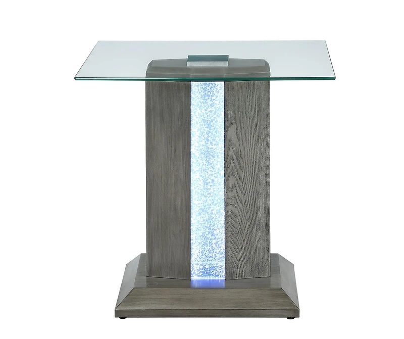 Topline Home Furnishings End Table With Glass Top and LED