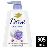 Dove Anti-Stress Body Wash with Pump for 24hr Lotion-Soft Skin, Blue Chamomile & Oat Milk, with No Sulfates No Parabens, 905mL