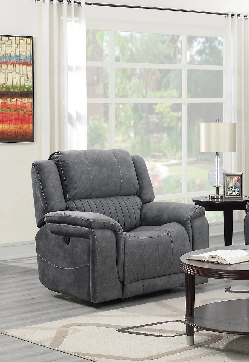 K-LIVING WASHINGTON SUEDE FABRIC POWER RECLINER CHAIR IN GREY
