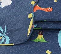 Marina Decoration Rich Printed Stitching Coverlet Bedspread Ultra Soft Summer Bedding Quilt Set with Quilted Sham, Dinosaur Zoo with Navy Blue Pattern