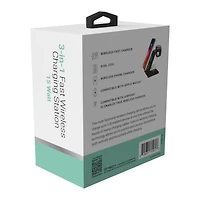 Station de recharge sans fil rapide 3-en-1 Qi 15 watts CJ Tech - Noir