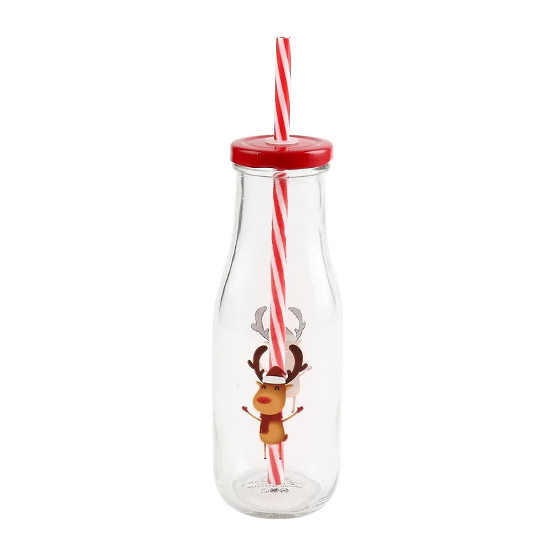 GLASS BOTTLE -SANTA+ REINDEER